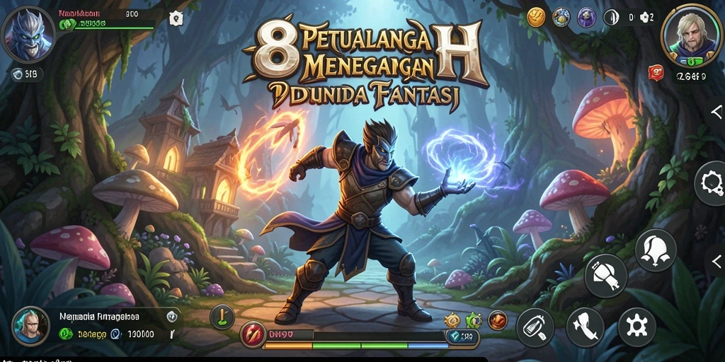 Tangkapan layar gameplay 8HHH menampilkan karakter utama menjelajahi dunia fantastis.