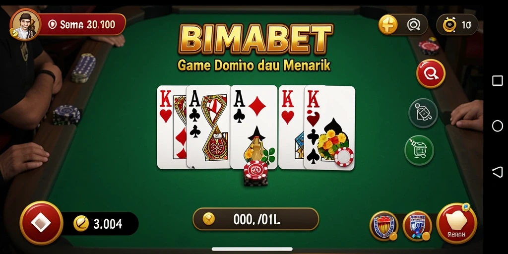 Screenshot BIMABET menampilkan gameplay domino yang seru dan kompetitif.