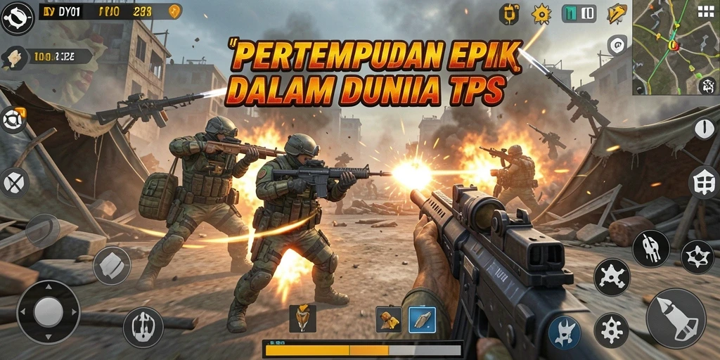 Tangkapan layar DY01 menampilkan aksi tembak-menembak yang intens dalam gameplay TPS.