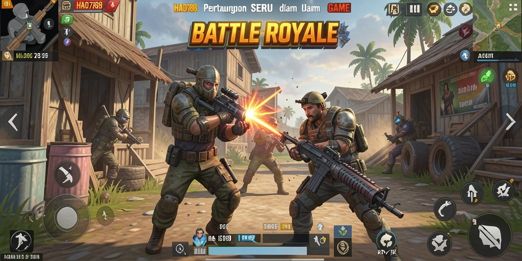 Tampilan seru dalam gameplay HAO788 dengan pertempuran Battle Royale.
