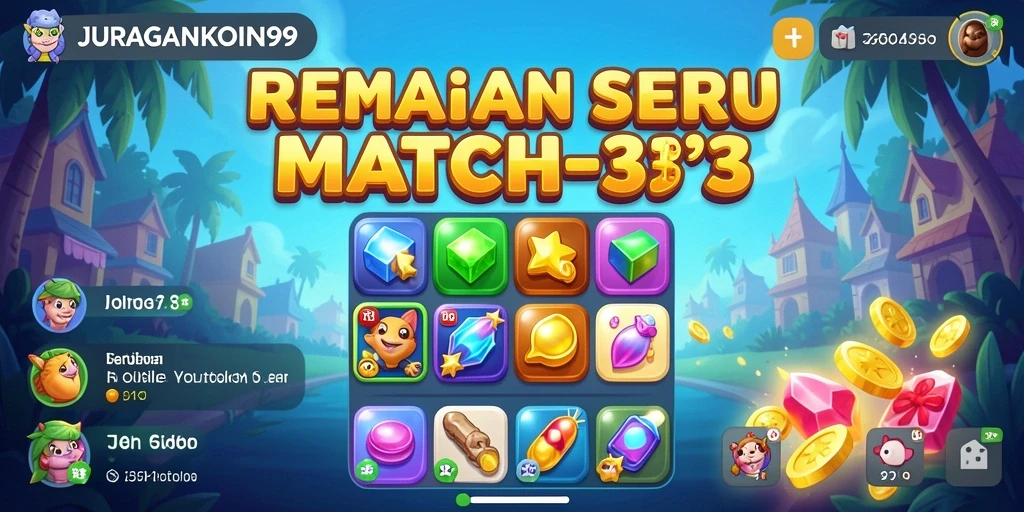 Screenshot utama JURAGANKOIN99 menampilkan gameplay asyik Match-3.