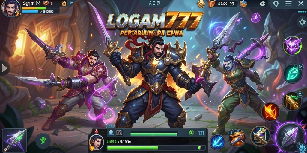 Screenshot utama LOGAM777 menampilkan aksi perang seru di arena MOBA.