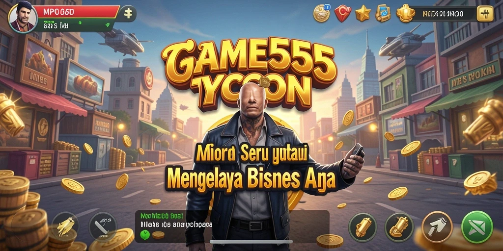 Tampilan gameplay MPO555 yang menggambarkan manajemen bisnis yang dinamis.
