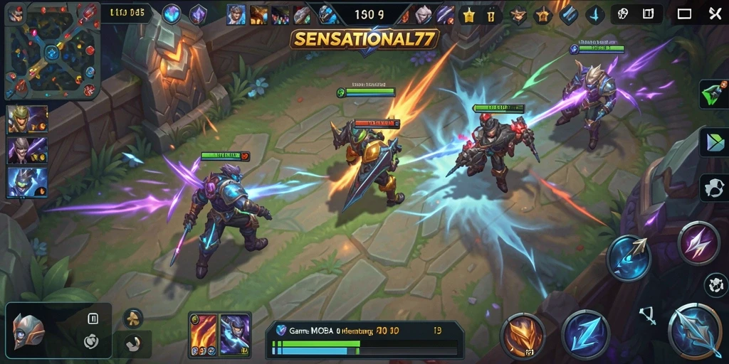 Screen capture gameplay SENSATIONAL77 dengan aksi seru MOBA.