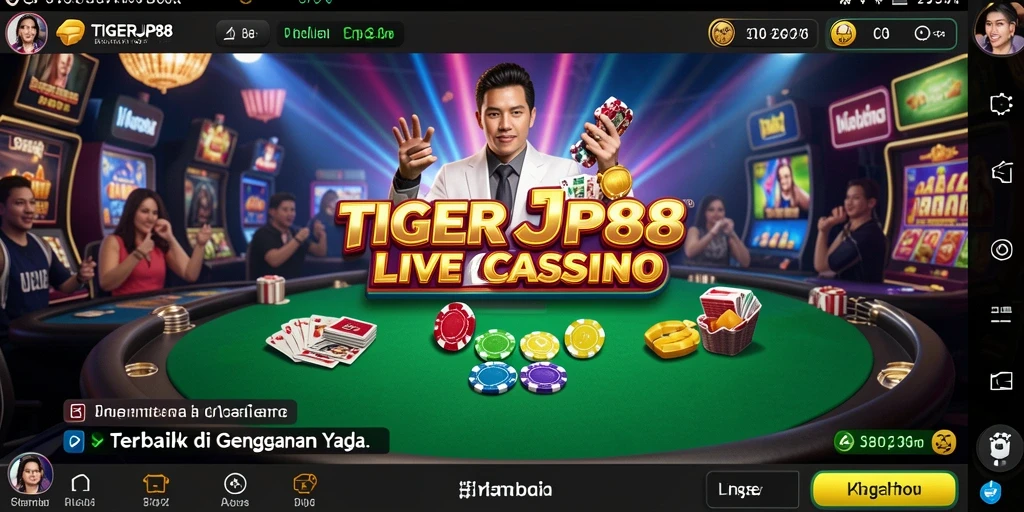 Screenshot gameplay TIGERJP88 menampilkan dealer profesional dan suasana kasino yang otentik.