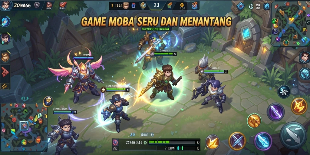 Tampilan gameplay intens ZONA66 dalam pertempuran MOBA.